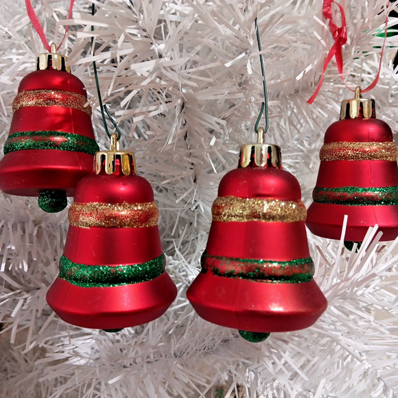 10pcs Bell Christmas Ornaments Plastic Red Green Gold CN Unbreakable - Picture 5 of 7